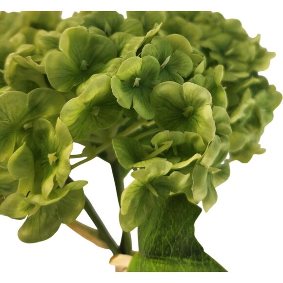 Artificial Green Hydrangea Flower Bunch 3 Stems Green Realistic Faux Floral Deco - Picture 7 of 7